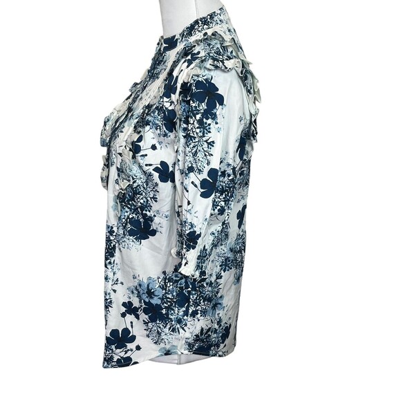 Universal Standard x Erdem Kalina Shirt Floral Ruffle Button Women’s XS Blue - Picture 6 of 12